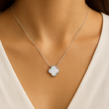 Sterling Silver Mother Pearl Clover Beaded Edge Necklace