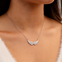 Sterling Silver CZ Set Angel Wings Design Necklace