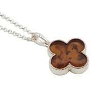 Sterling Silver Amber Set Clover Pendant