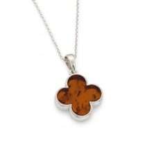 Sterling Silver Amber Set Clover Pendant