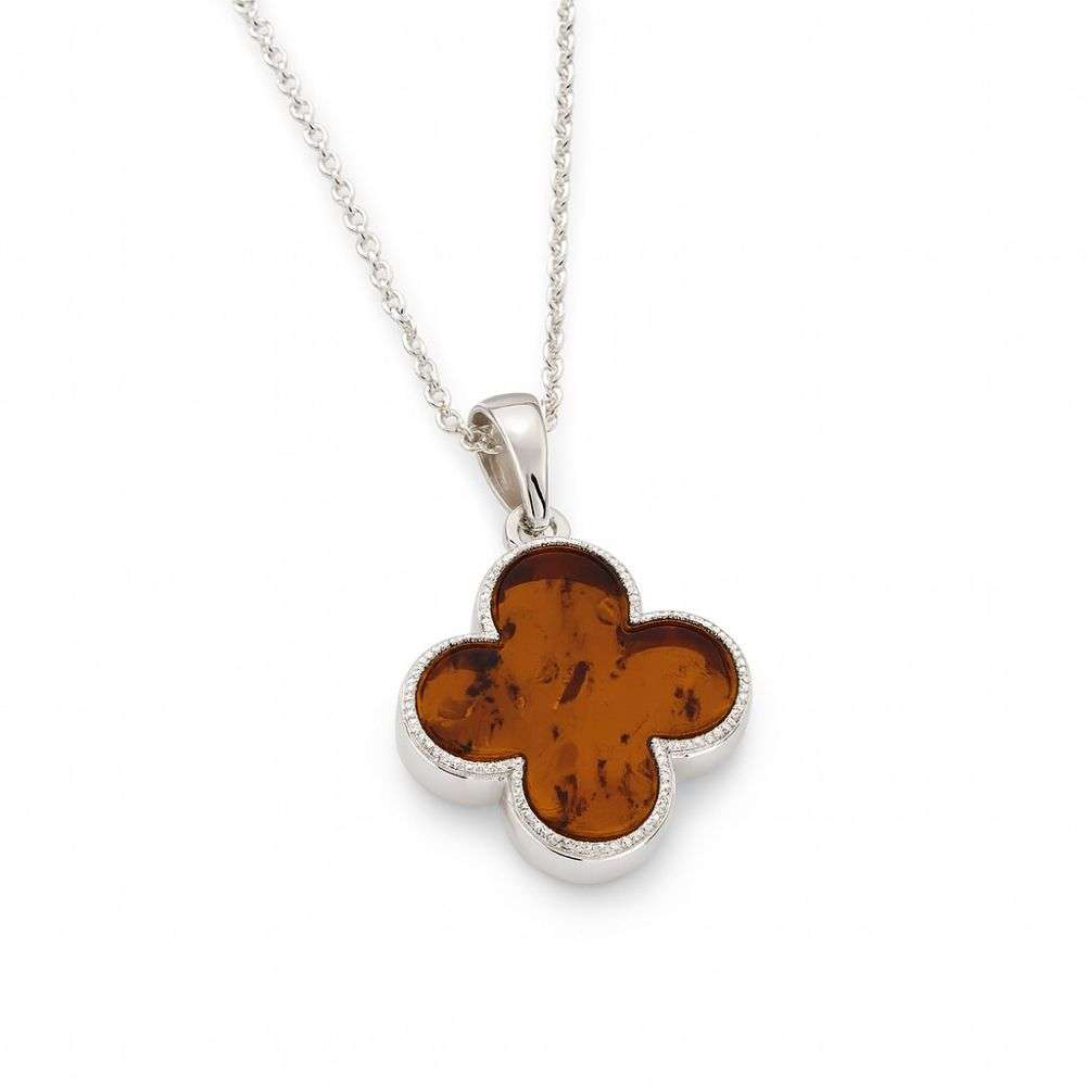 H6905-B Sterling silver amber clover pendant and chain front image