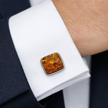 Sterling Silver Square Amber Set Cufflinks