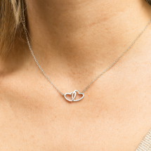 Sterling Silver CZ Set Double Hearts Necklace