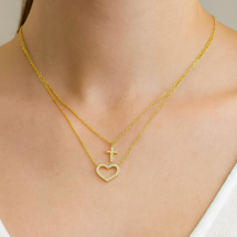 Sterling Silver Gold Cross Heart Layered Necklace