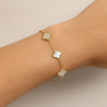 Sterling Silver Gold Mother Pearl Clover Bracelet