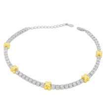 Sterling Silver CZ Tennis Kiss Gold Links Bracelet