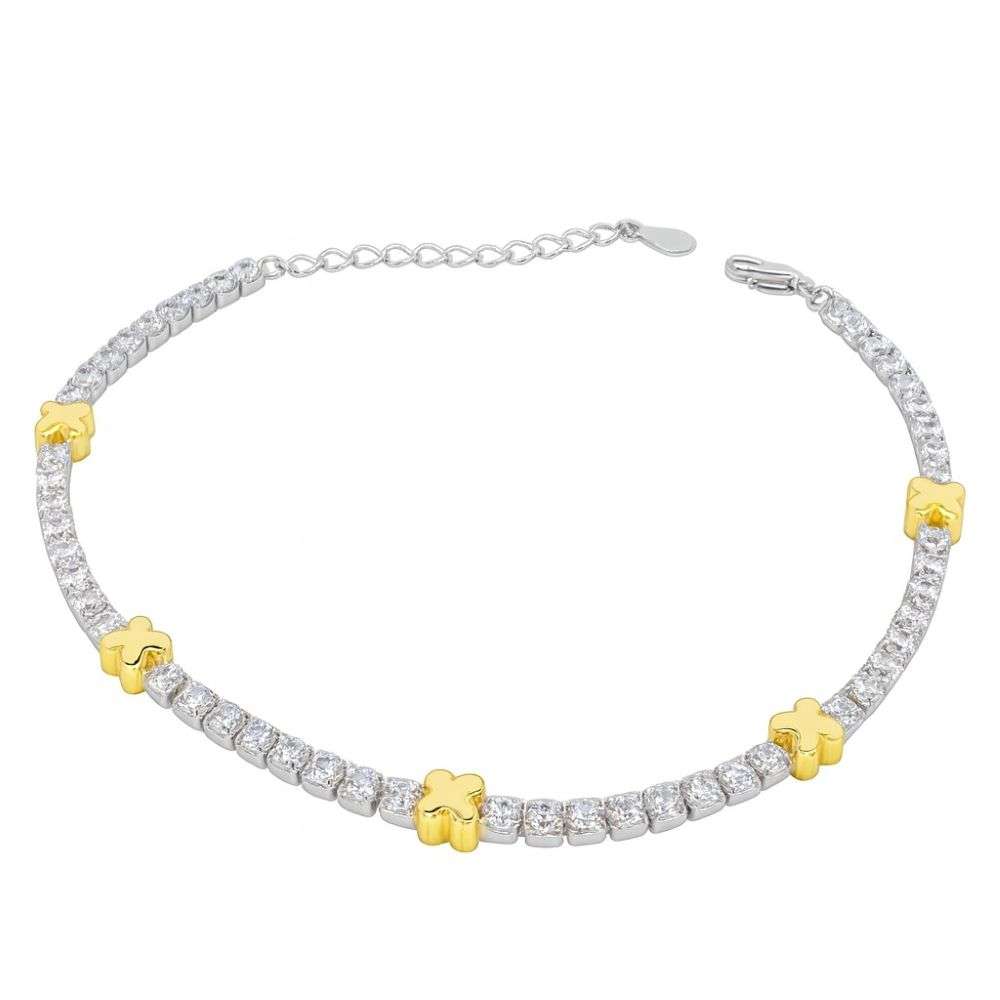 SBR009C sterling silver cz tennis with gold plated kiss link station front image SBR009C sterling silver cz tennis with gold plated kiss link station front image