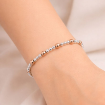 Sterling Silver Rose Gold Beads Polished Bracelet