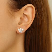 Sterling Silver Pearl And CZ Kiss Stud Earrings