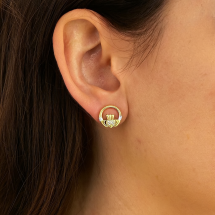 Sterling Silver Gold CZ Set Claddagh Stud Earrings