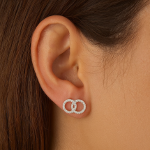 Sterling Silver Double CZ Circles Stud Earrings