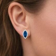 Sterling Silver Sapphire Colour CZ Marquise Stud Earrings