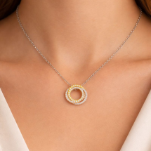 Sterling Silver Rose Yellow Gold CZ Circles Pendant And Chain