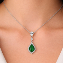Sterling Silver Emerald Green CZ Drop Pendant And Chain