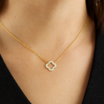 9ct Yellow Gold 0.13ct Natural Diamond Petal Necklace
