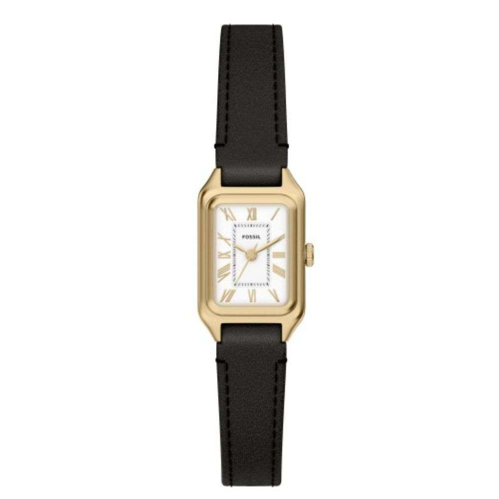 ES5470 Fossil ladies Raquel gold case black leather strap watch front image