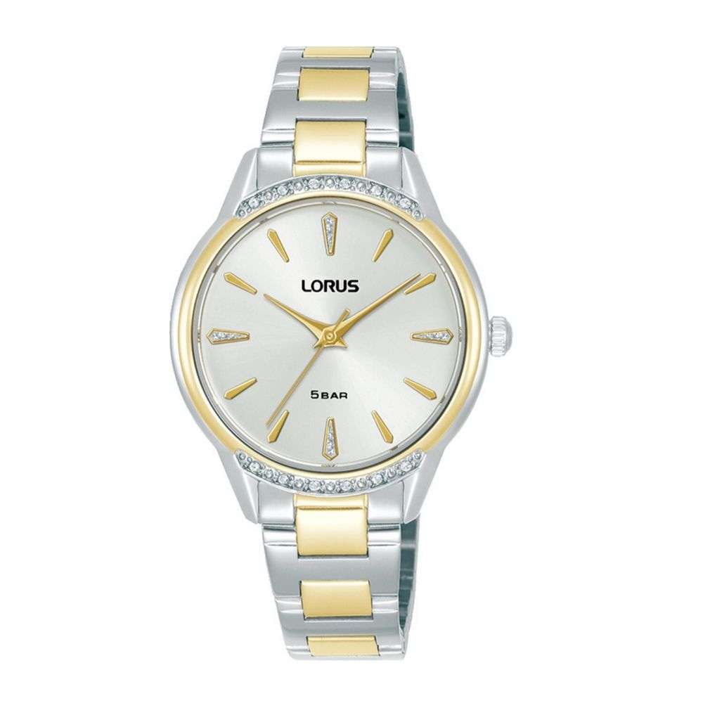 rg256yx9 lorus ladies gold steel cz case bracelet watch front image