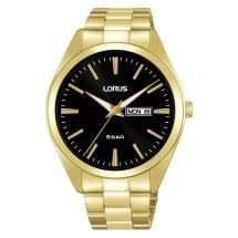 Lorus Mens Gold Black Analogue Watch RJ666AX9