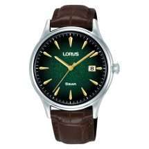 Lorus Mens Steel Case Green Dial Leather Watch RS997DX9