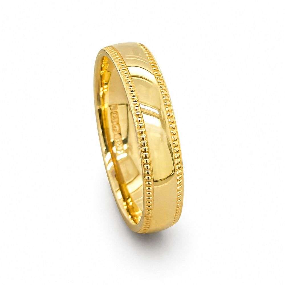 18KY-DC116-4MML 18ct yellow gold beaded edge trad court wedding band standing image