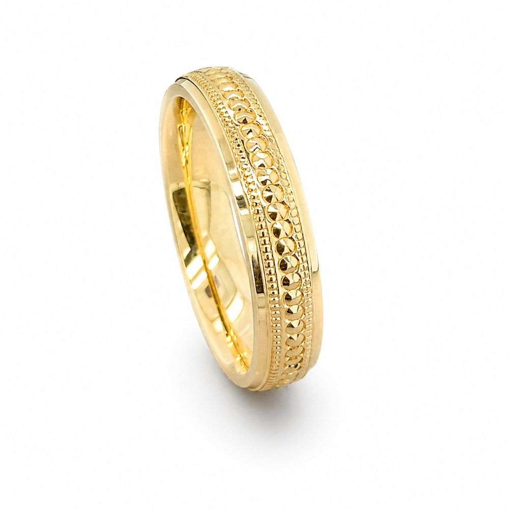 18KY-DC118-4MML 18ct yellow gold 4mm diamond cut centre trad court wedding band standing image 18KY-DC118-4MML 18ct yellow gold 4mm diamond cut centre trad court wedding band standing image