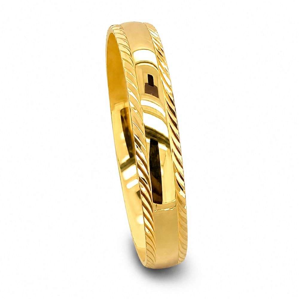 18KY-DC123-3MML 18ct yellow gold 3mm lined edge traditional court wedding ring standing image