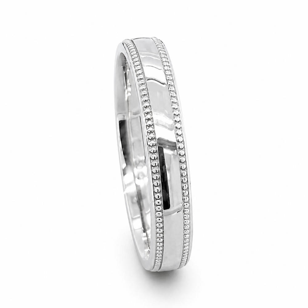 9KW-DC116-3MML 9ct white gold beaded edge trad court wedding band standing image.jpg 9KW-DC116-3MML 9ct white gold beaded edge trad court wedding band standing image.jpg