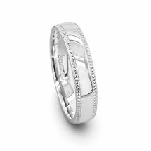 9ct White Gold 4mm Beaded Millgrain Edge Wedding Ring