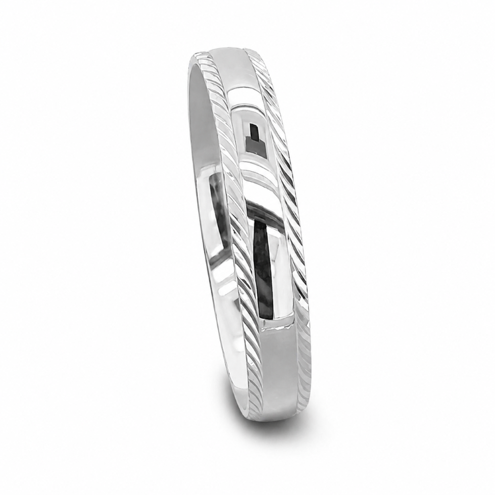 9KW-DC123-3MML 9ct white gold 3mm lined edge traditional court wedding ring standing image.jpg 9KW-DC123-3MML 9ct white gold 3mm lined edge traditional court wedding ring standing image.jpg