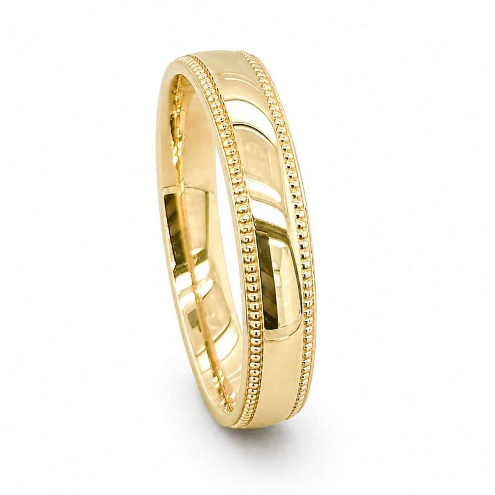 9KY-DC116-3MML 9ct yellow gold beaded edge trad court wedding band standing image 9KY-DC116-3MML 9ct yellow gold beaded edge trad court wedding band standing image