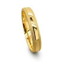 9ct Yellow Gold 4mm Beaded Millgrain Edge Wedding Ring