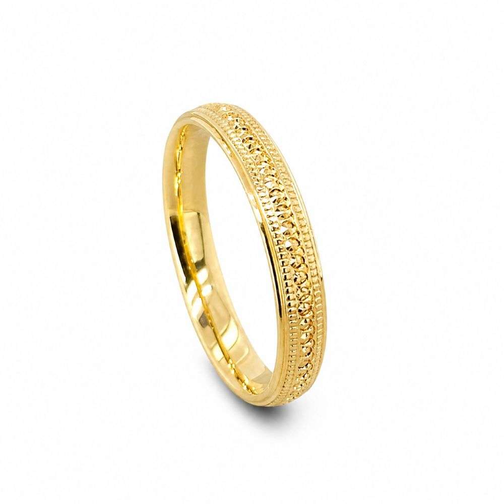 9KY-DC118-3MML 9ct yellow gold 3mm diamond cut centre trad court wedding band standing image 9KY-DC118-3MML 9ct yellow gold 3mm diamond cut centre trad court wedding band standing image