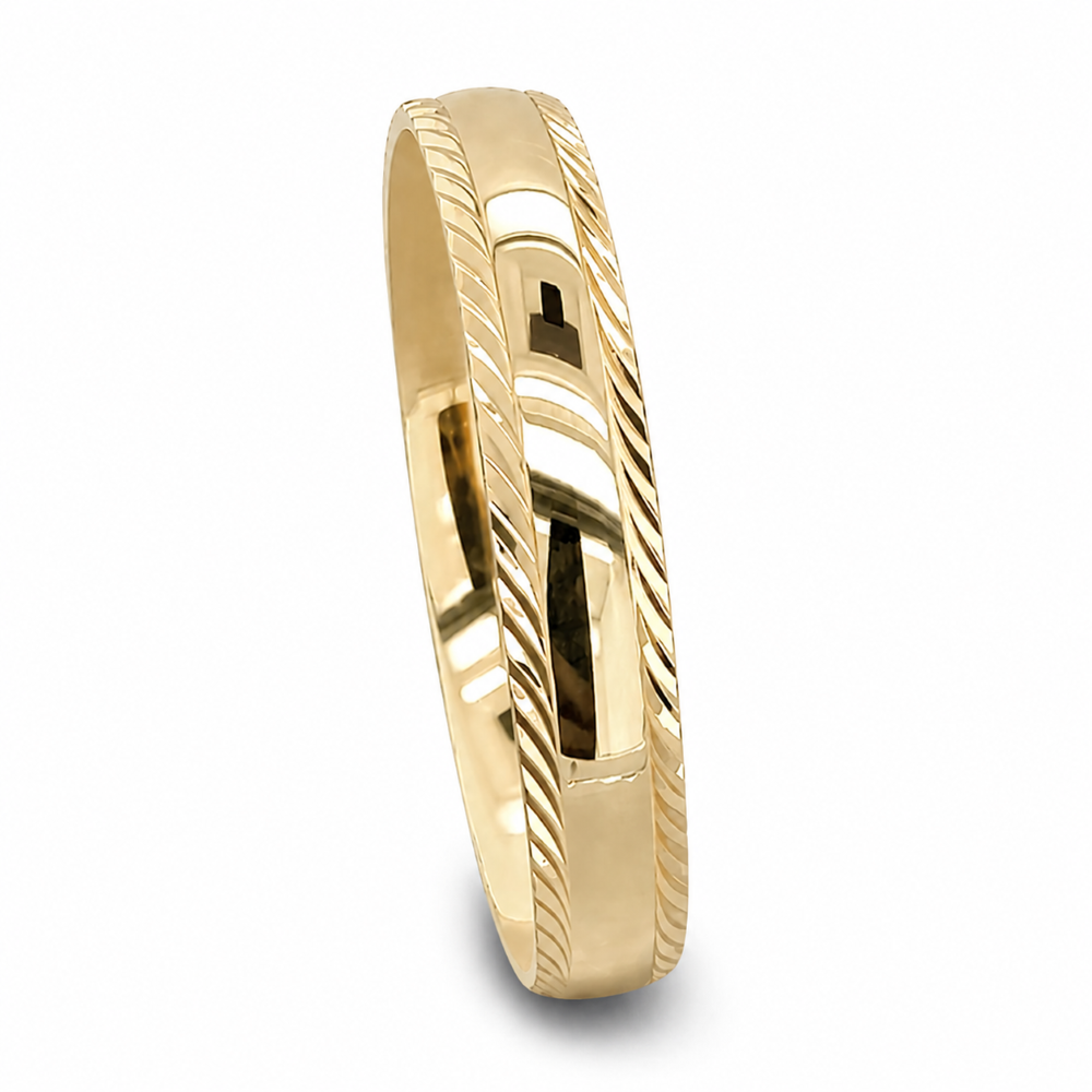 9KY-DC123-3MML 9ct yellow gold 3mm lined edge traditional court wedding ring standing image.jpg 9KY-DC123-3MML 9ct yellow gold 3mm lined edge traditional court wedding ring standing image.jpg