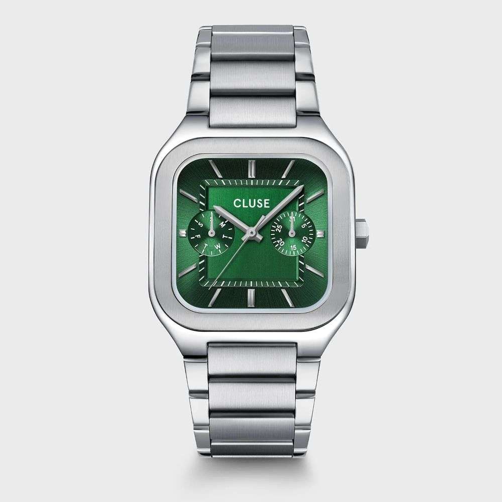 CW26202 cluse mens Quadrus Multifunction Watch Steel Green Silver Colour front image CW26202 cluse mens Quadrus Multifunction Watch Steel Green Silver Colour front image