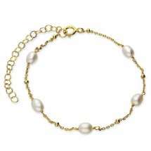 Sterling Silver Gold Pearl Station Link Adjustable Bracelet