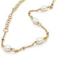 Sterling Silver Gold Pearl Station Link Adjustable Bracelet