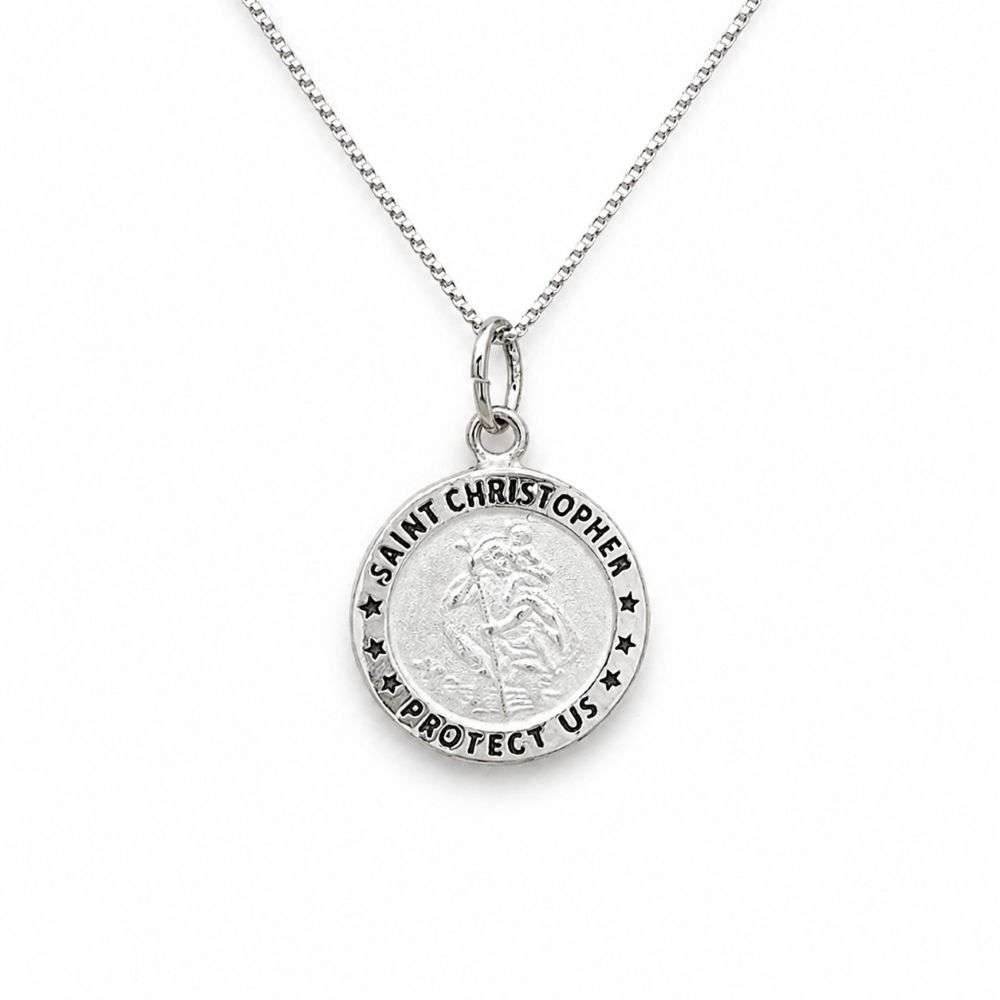 H5955-S Sterling silver 14mm wide St. Christopher medal and chain front image