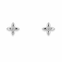 Sterling Silver Petal CZ Set Stud Earrings