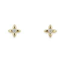 Sterling Silver Gold Petal CZ Set Stud Earrings