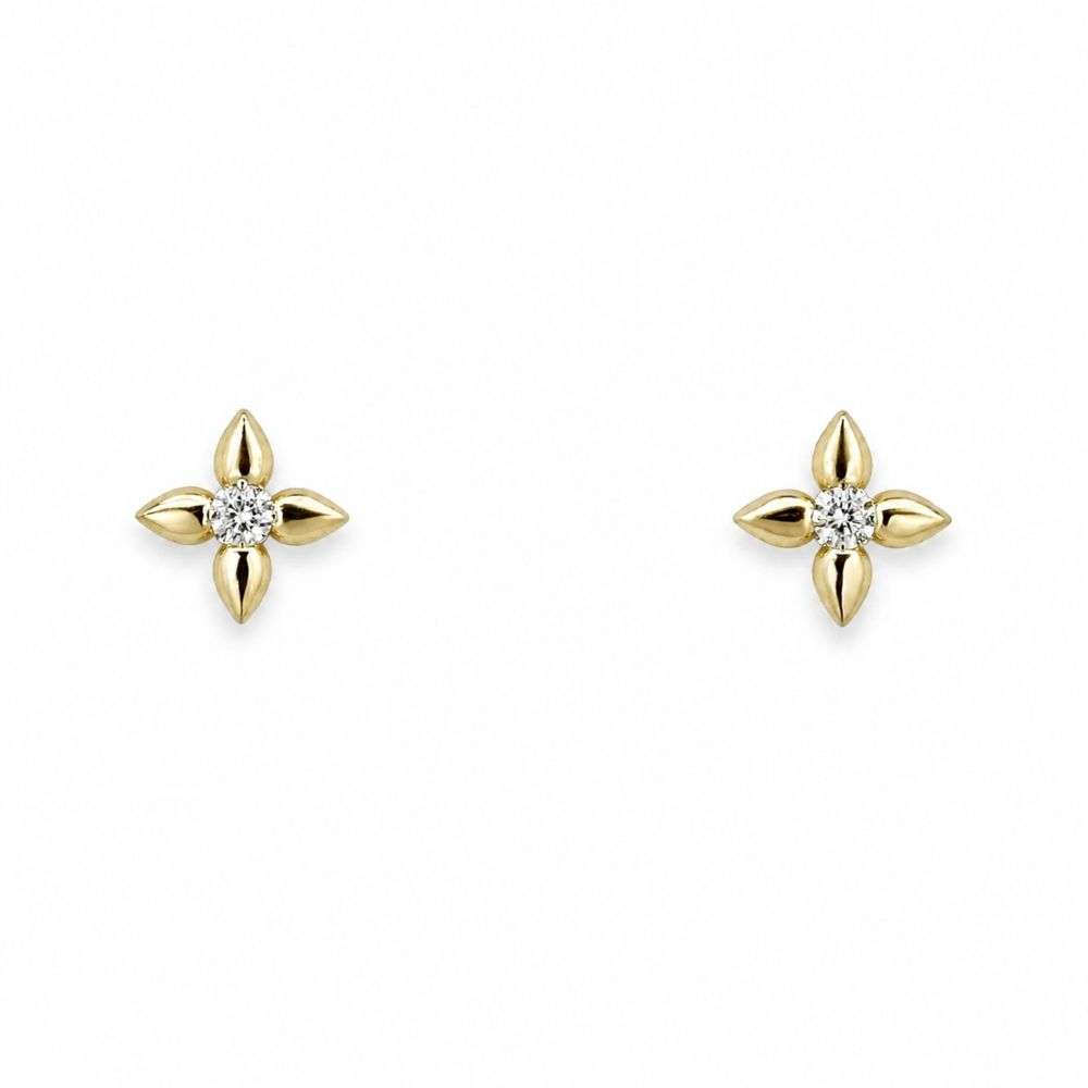 H7106-Y Sterling silver gold plated petal cz stud earrings front image