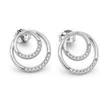 Sterling Silver Double Circle CZ Set Stud Earrings