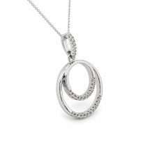 Sterling Silver Double Circle CZ Set Pendant