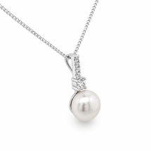Sterling Silver Pearl And CZ Drop Pendant