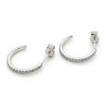 Sterling Silver 15mm Half Hoop Pave CZ Set Earrings