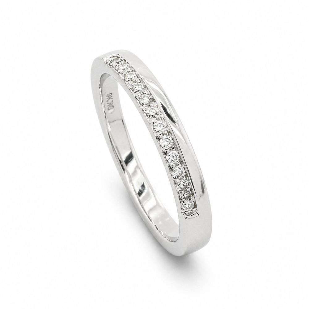 R10033S-18W-010 18ct white gold 10pts diamond pave off set wedding ring standing image R10033S-18W-010 18ct white gold 10pts diamond pave off set wedding ring standing image
