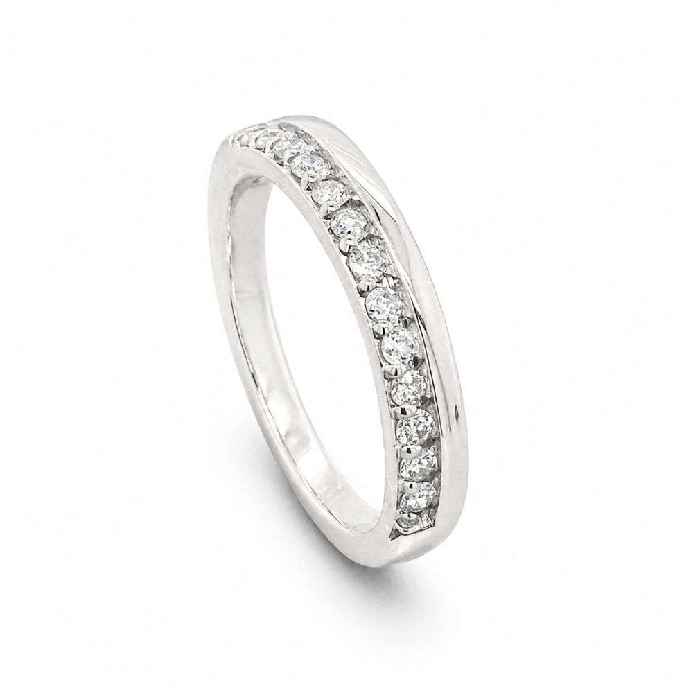 R10033S-18W-025 18ct white gold 25pts diamond pave off set wedding ring standing image R10033S-18W-025 18ct white gold 25pts diamond pave off set wedding ring standing image