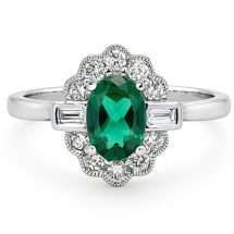 Platinum 68pts Lab Emerald 30pts Lab Diamond Ring