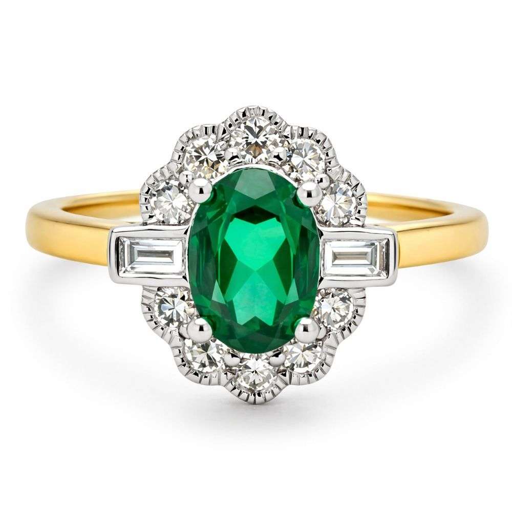 R546E-18Y-18ct-gold-lab-1.04-emerald-lab-50pts-diamond-cluster-ring-front-image R546E-18Y-18ct-gold-lab-1.04-emerald-lab-50pts-diamond-cluster-ring-front-image