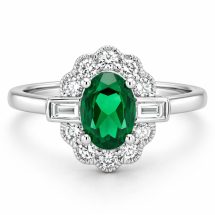 Platinum 1.00cts Lab Emerald 50pts Lab Diamond Ring