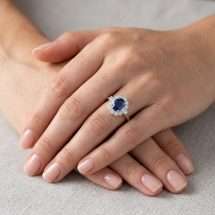 18ct Gold 1.75cts Lab Sapphire 50pts Lab Diamond Ring
